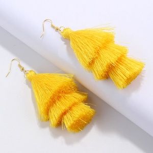 Three-Layer Hook-Style Tassel Earrings Yellow